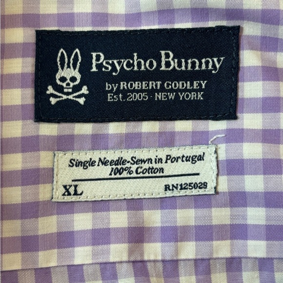 Psycho Bunny Button Down Shirt Men’s Xl Purple Gingham Plaid Single Needle - Picture 4 of 8